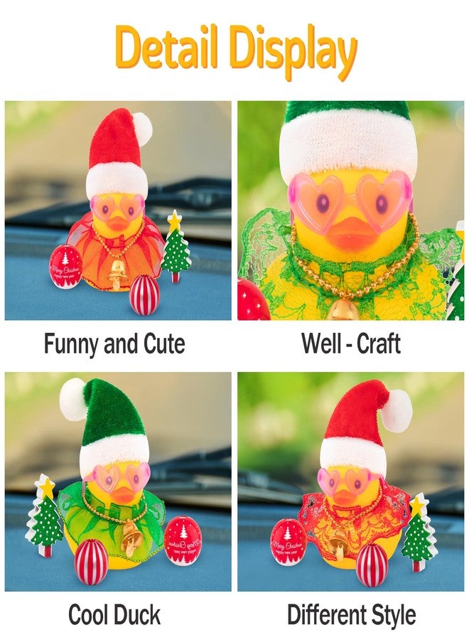 wonuu Christmas Rubber Duck Car Ornaments Car Decorations Christmas Accessories Santa Hat Skirt and Wind Bell, Golden-Lace Dress - Image 4